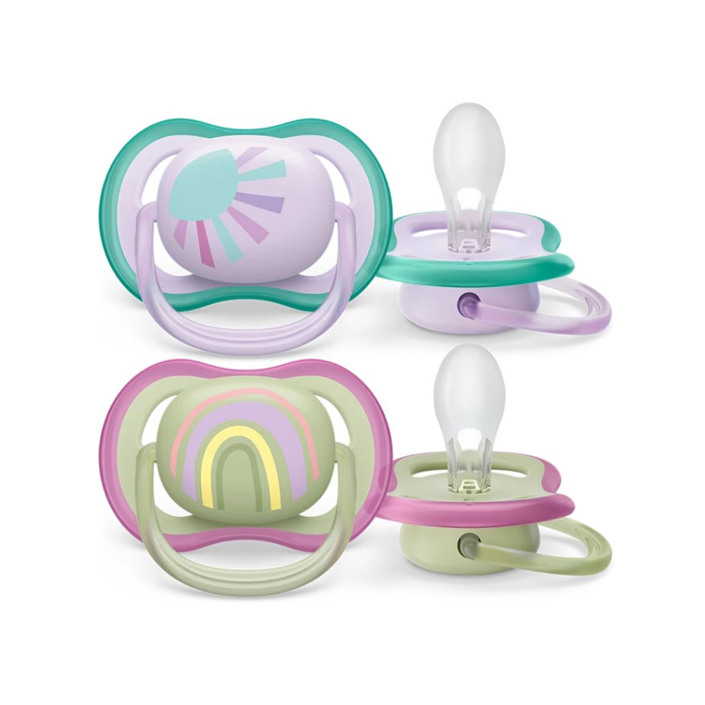 AVENT - ULTRA AIR Πιπίλα Σιλικόνης με κρίκο 0-6m+ (μωβ-πράσινο) - 2τεμ. SCF085/30